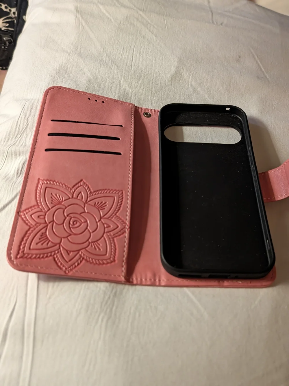 Pink Embossed Butterfly Wallet Phone Case
